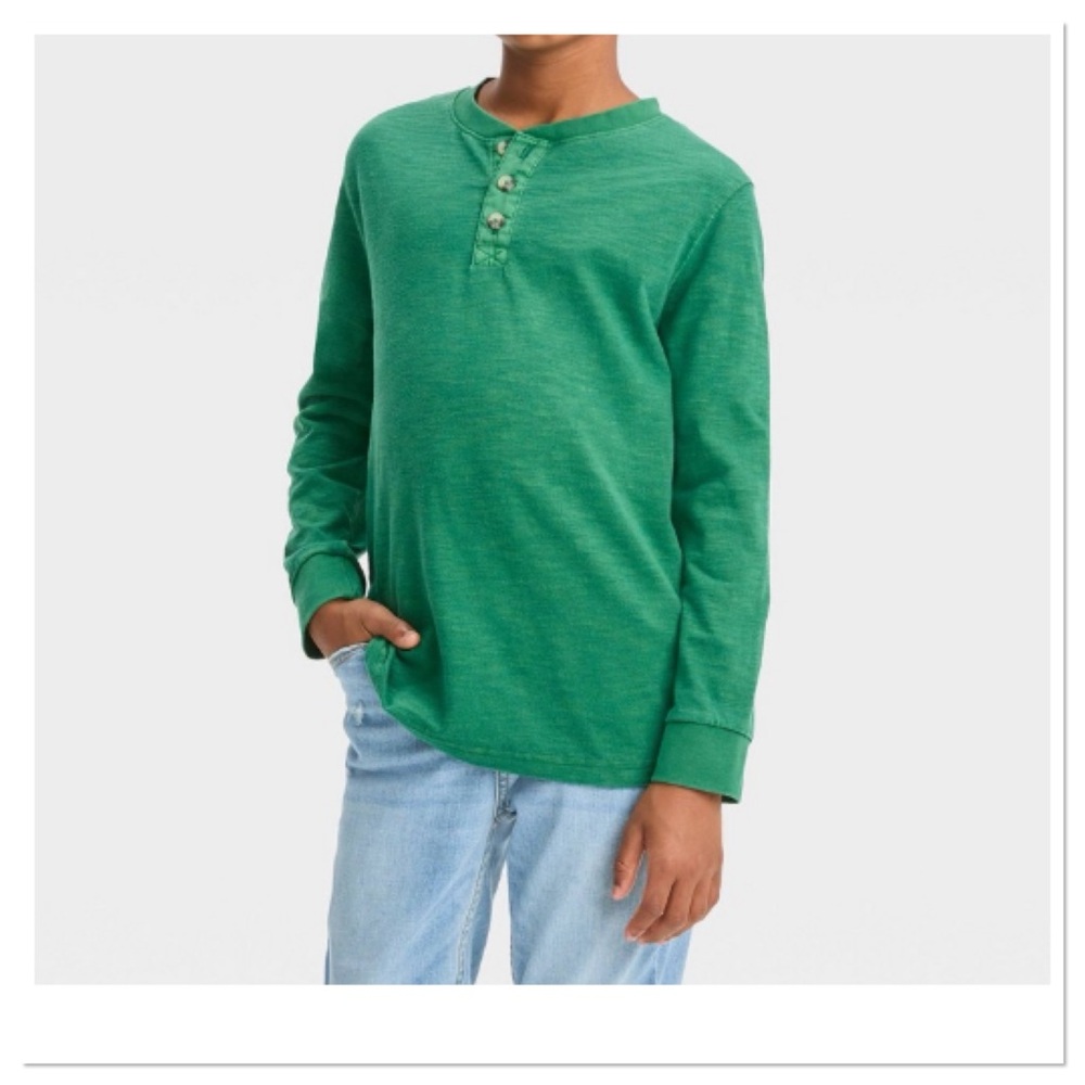Boys Long Sleeve Washed Henley Shirt art class
